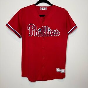 MLB Philadelphia Phillies Red Button-Up Jersey with White & Navy Trim